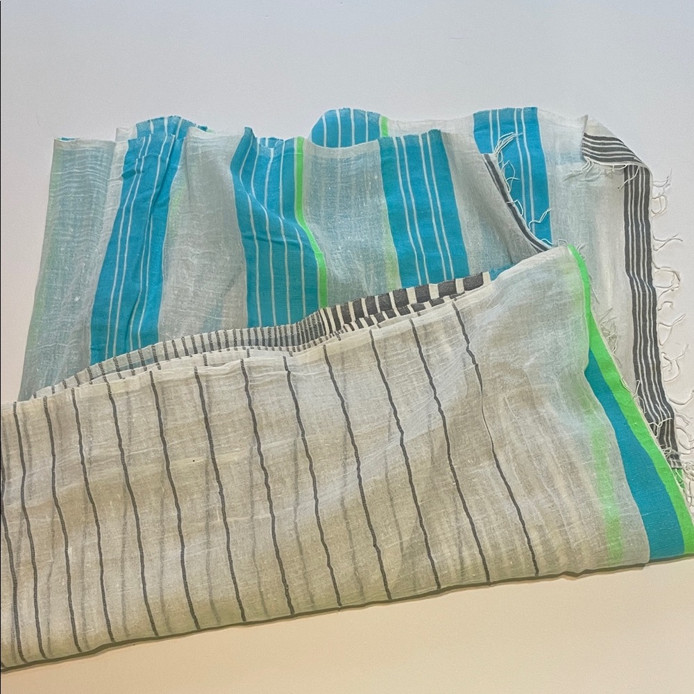 lemlem Striped Blue and Green Scarf